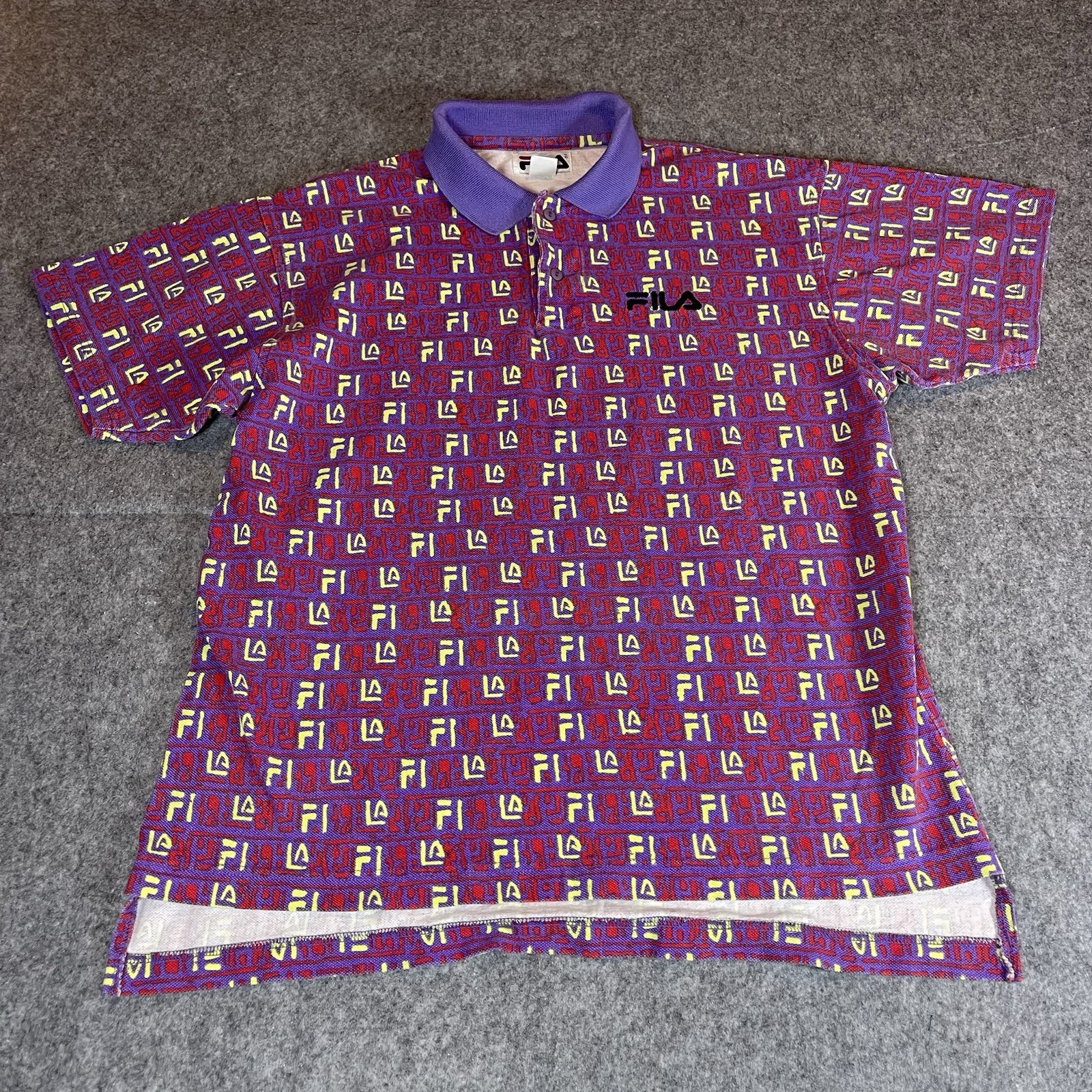 Vintage 90s Fila All Over Print Graphic Polo Shirt Mens Medium Made In USA gallery