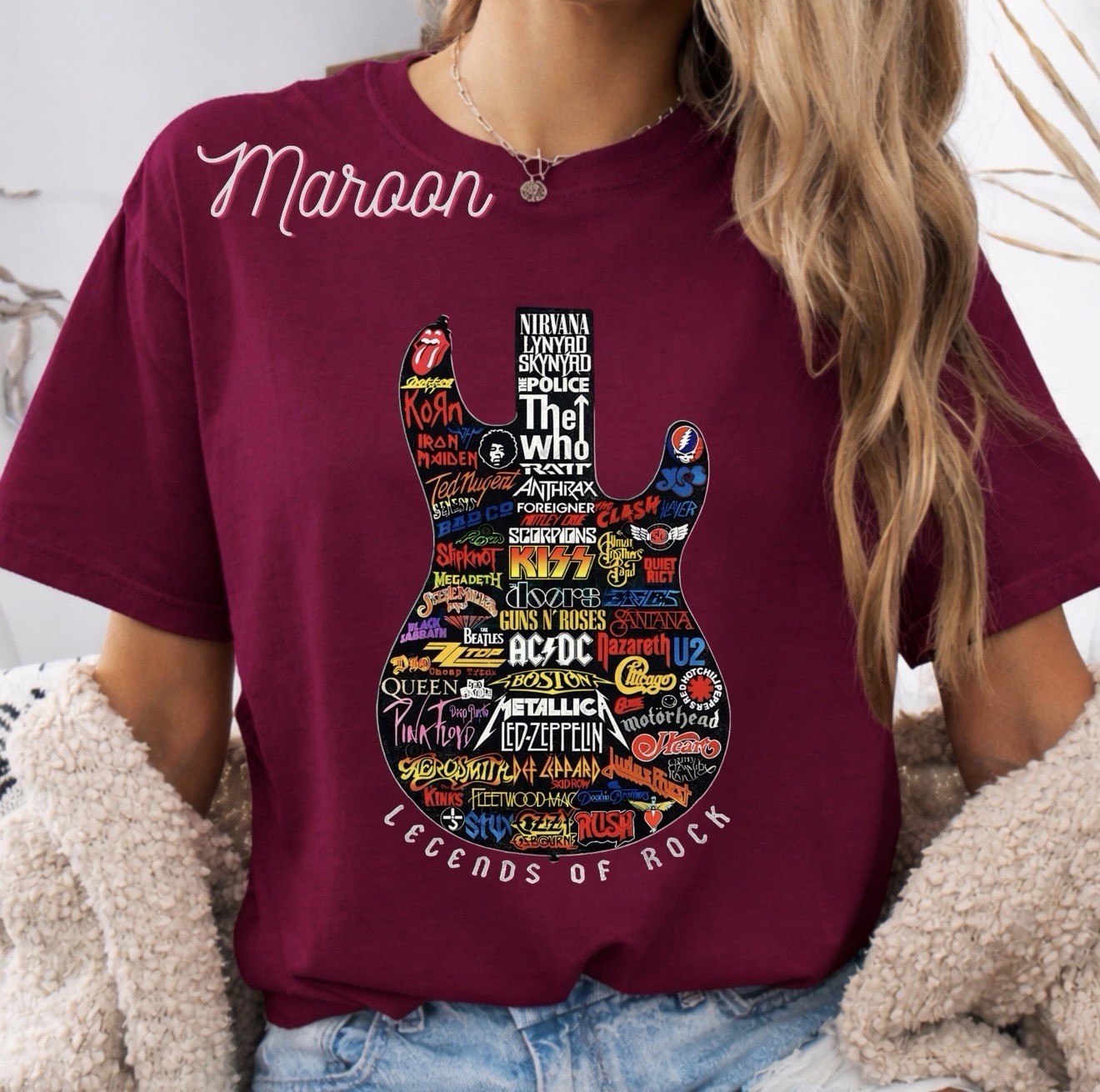 Legends of Rock Guitar T-Shirt,Metal Rock Bands,Front Back Tee, Music Lovers Tee gallery