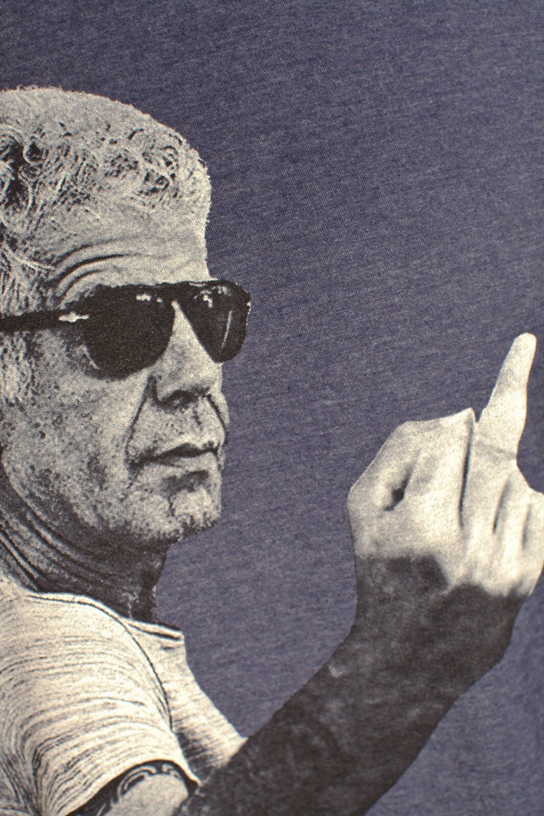 Men's Anthony Bourdain Middle Finger Graphic T-Shirt Heather Navy Blue gallery