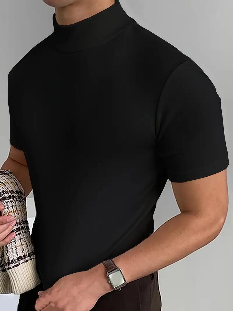 Fashion Men High Neck Short Sleeve T-Shirt Sophisticated Soft Fabric Black New gallery
