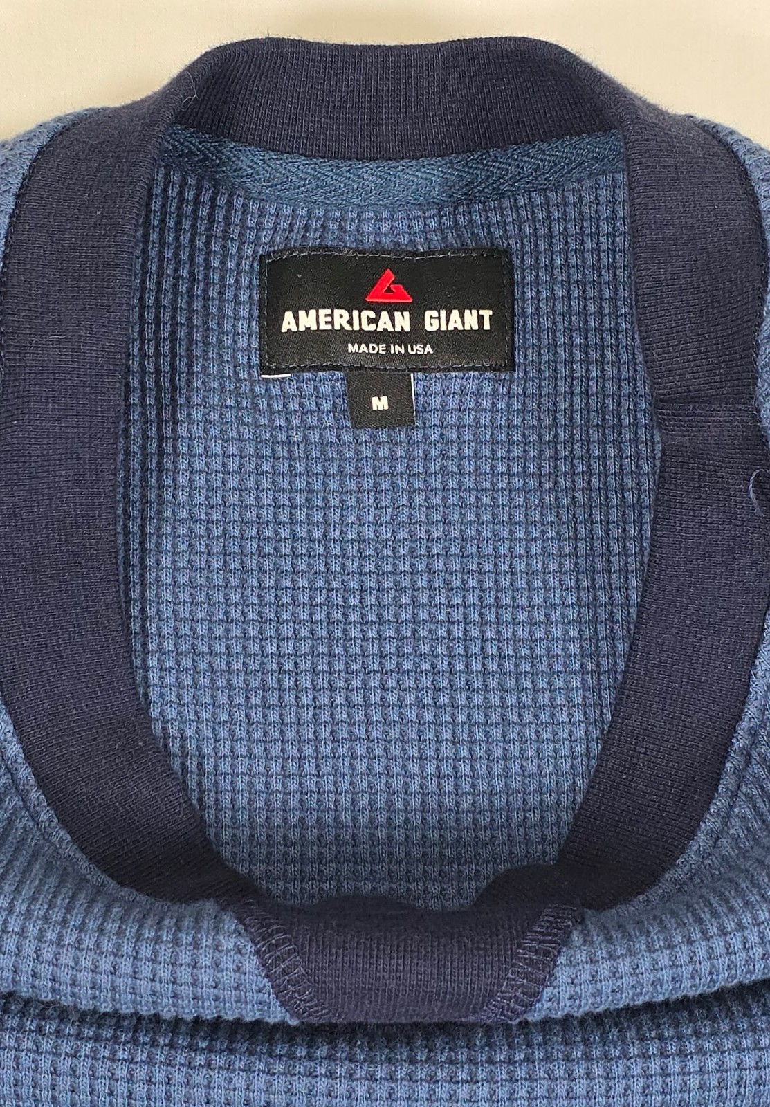 American Giant Men's Colorblock Summit Waffle Long Sleeve Crew M Navy Blue NEW gallery
