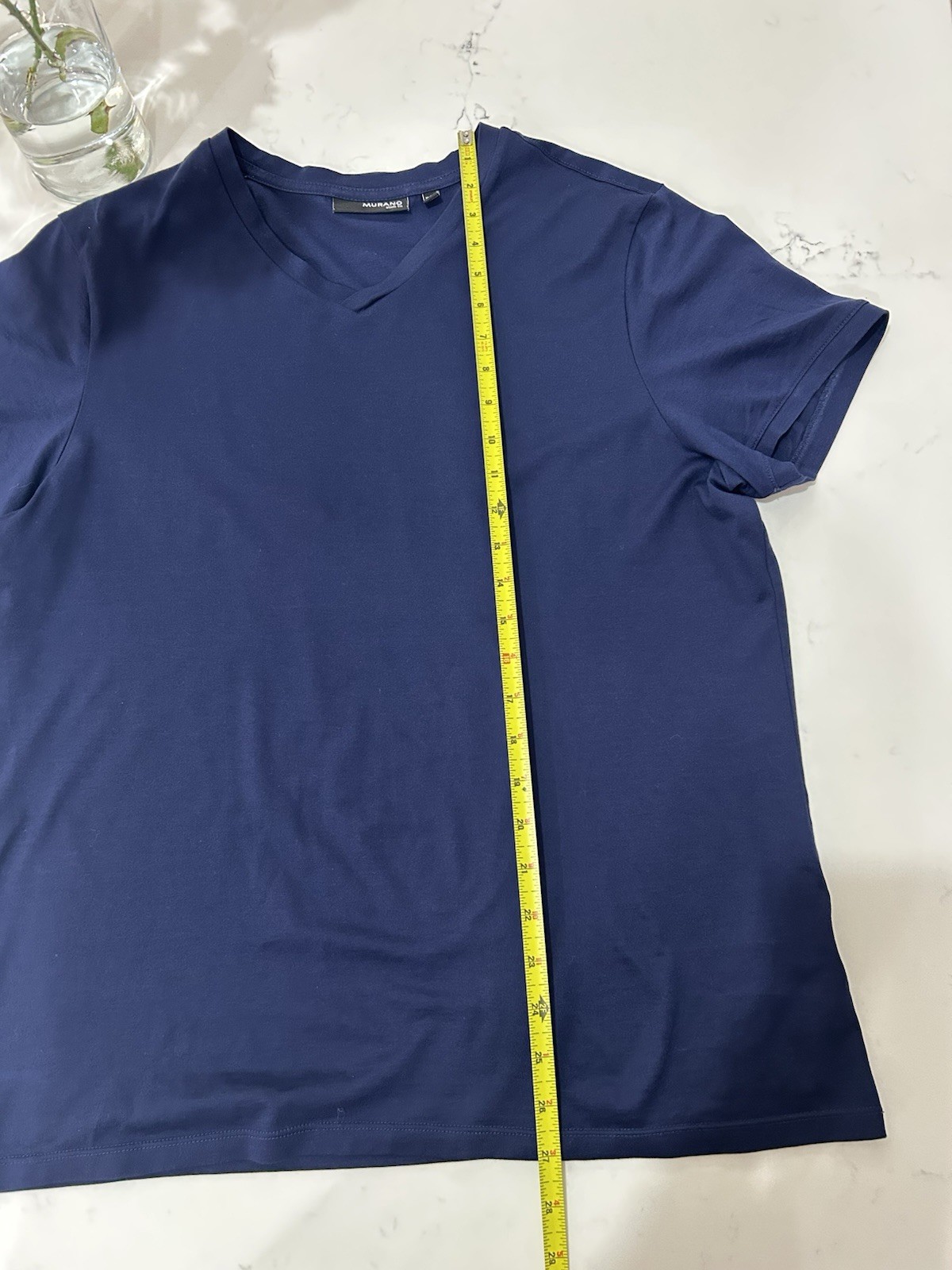 Lot of 2 Murano Men's Large Slim Fit V-Neck Short Sleeve Tee White Navy Blue gallery