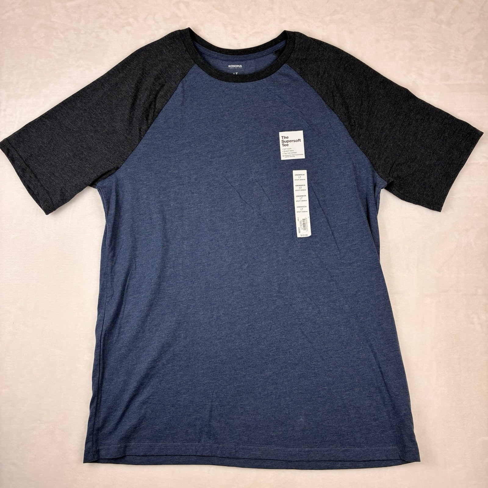 Sonoma Goods For Life Supersoft Tee Men’s Size LT Blue & Gray Baseball Tee NWT