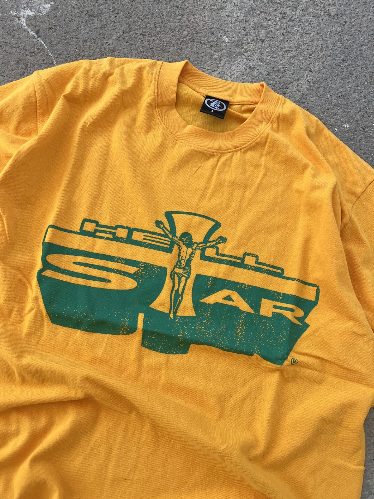 Hellstar Studios Path To Paradise Jesus Tee Golden Yellow Green Print Cross New gallery