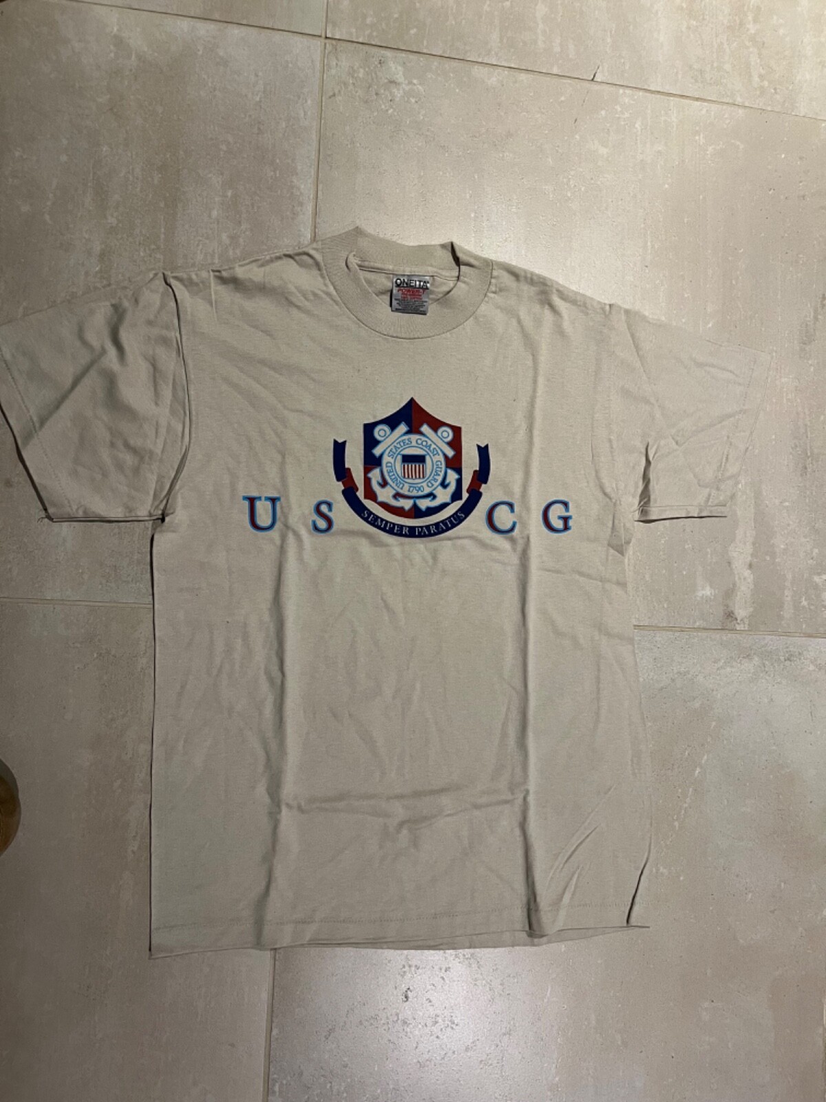 uscg t shirt , 100% cotton, beige khaki, large , new,100% cotton