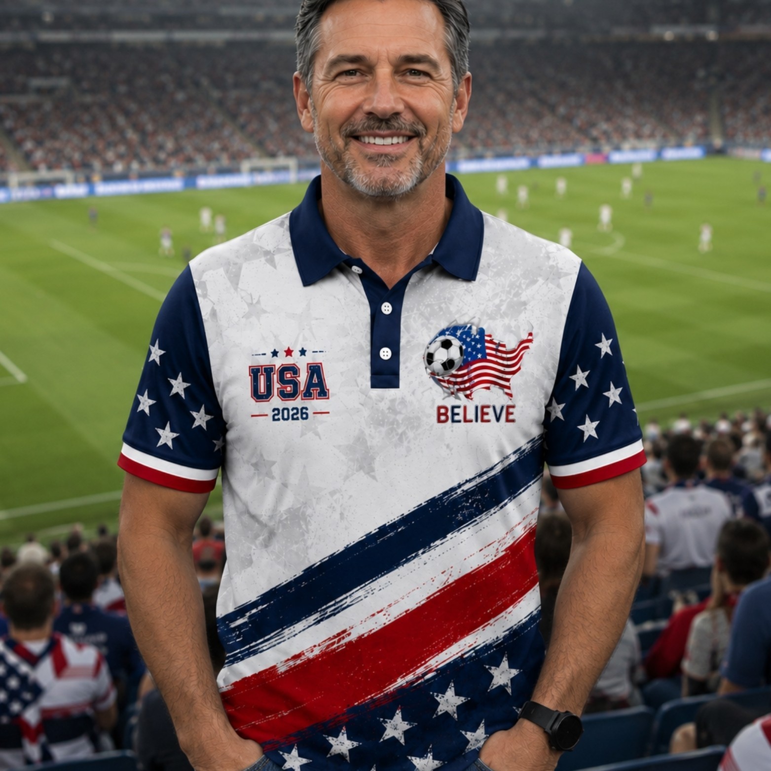 American Soccer Golf Shirt Men USA Patriotic Flag Soccer Fan July 4th Tee(S-5XL) gallery
