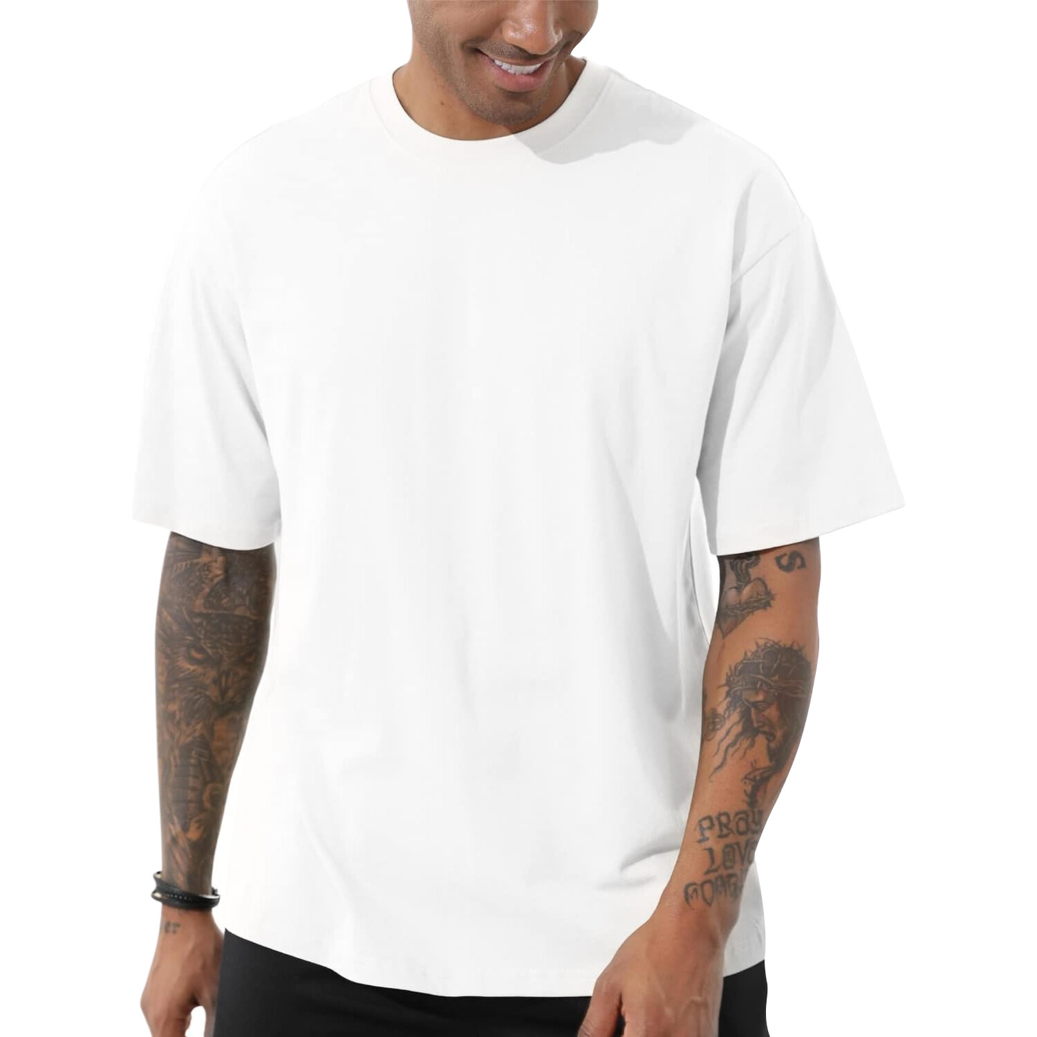 New Men's Heavyweight Cotton Double Yarn Drop Shoulder Round Neck T-shirt Casual gallery
