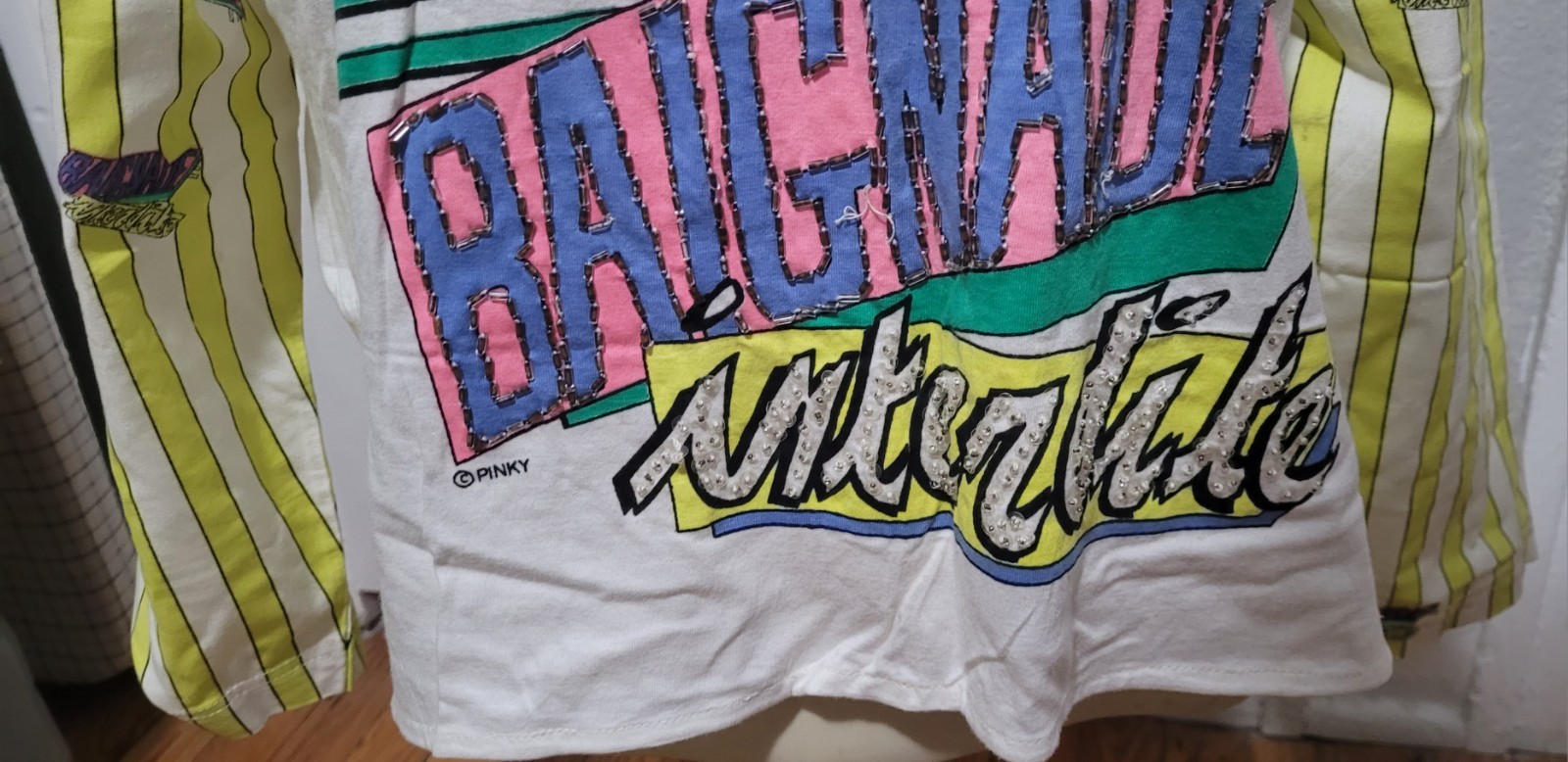 Rare Vintage Pinky Originals Cotton Graphic Tee 3/4 Sleeve Beaded Sportswear gallery