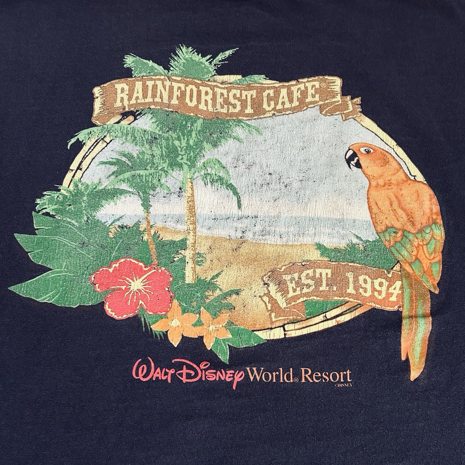 Vtg 90s Rainforest Cafe Tshirt Disney World Mens M Tropical Parrot Y2K Souvenir gallery