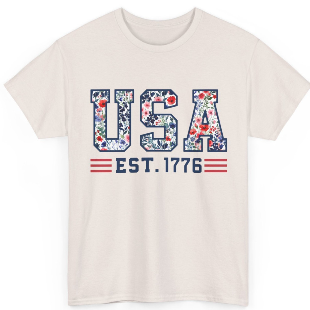 Floral Pattern Patriotic USA Shirt – 4th of July Graphic Tee Women Vintage
