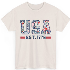 Floral Pattern Patriotic USA Shirt – 4th of July Graphic Tee Women Vintage