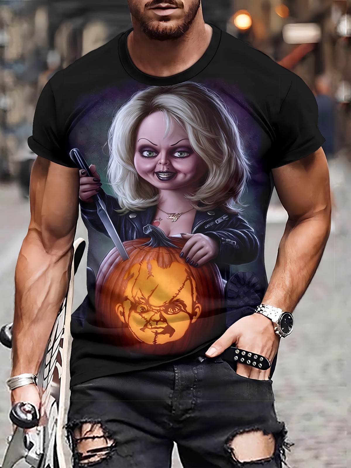 Men's 3D Printed Fashionable T-shirt - Casual Breathable Polyester Fiber, Machin gallery