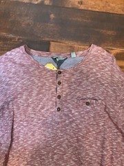 Ted Baker Maroon Gray Striped Henley Shirt, Size 2XL