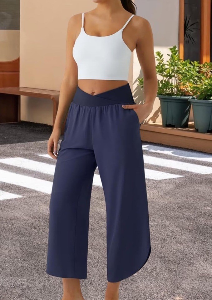 Wide Leg Pants for Women Crossover High Waisted Casual Yoga Pant Side Pockets... gallery