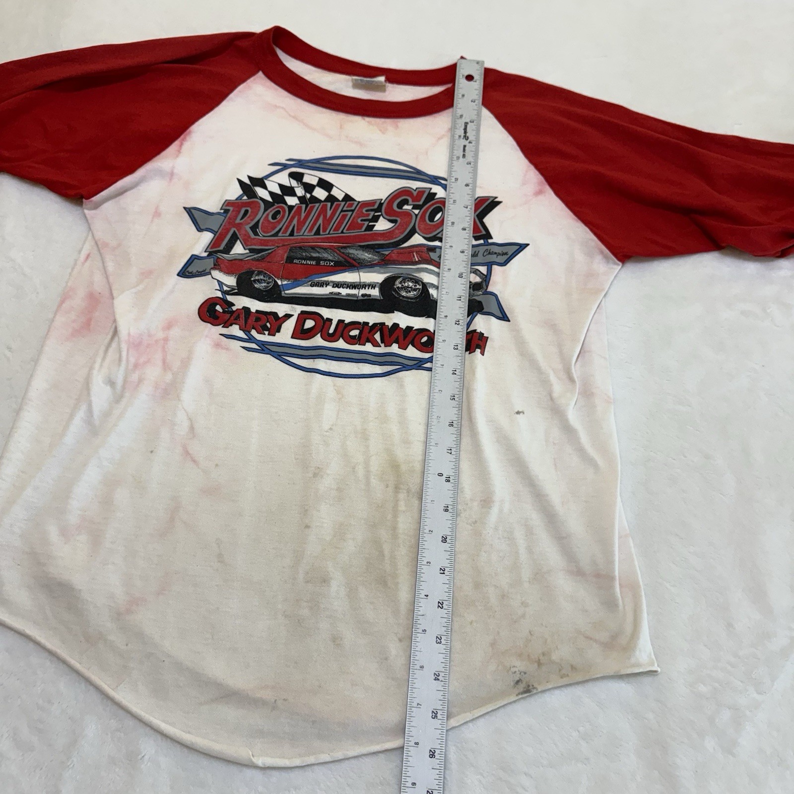 VTG 80s Ronnie Sox Drag Racing T Shirt 3/4 Sleeves Sz M Cal Cru Distressed gallery