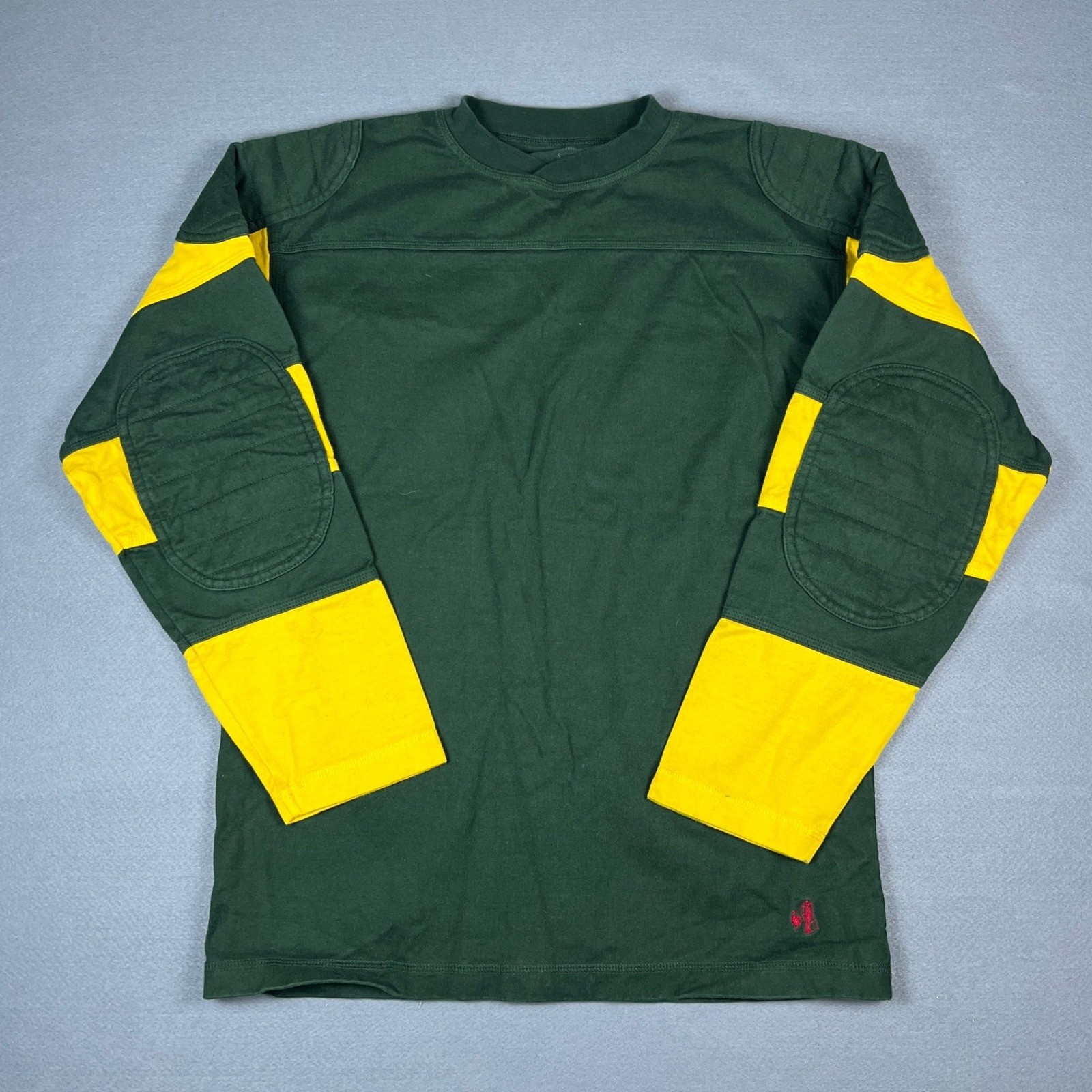 J Peterman Mens Green Yellow Quilted Patch Long Sleeve Rugby Jersey Shirt S gallery