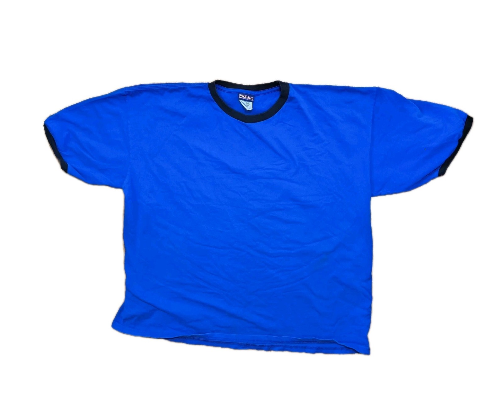 Vintage Champs Sports Blue T-shirt with Contrast Neck & Sleeve Trim Size XXL