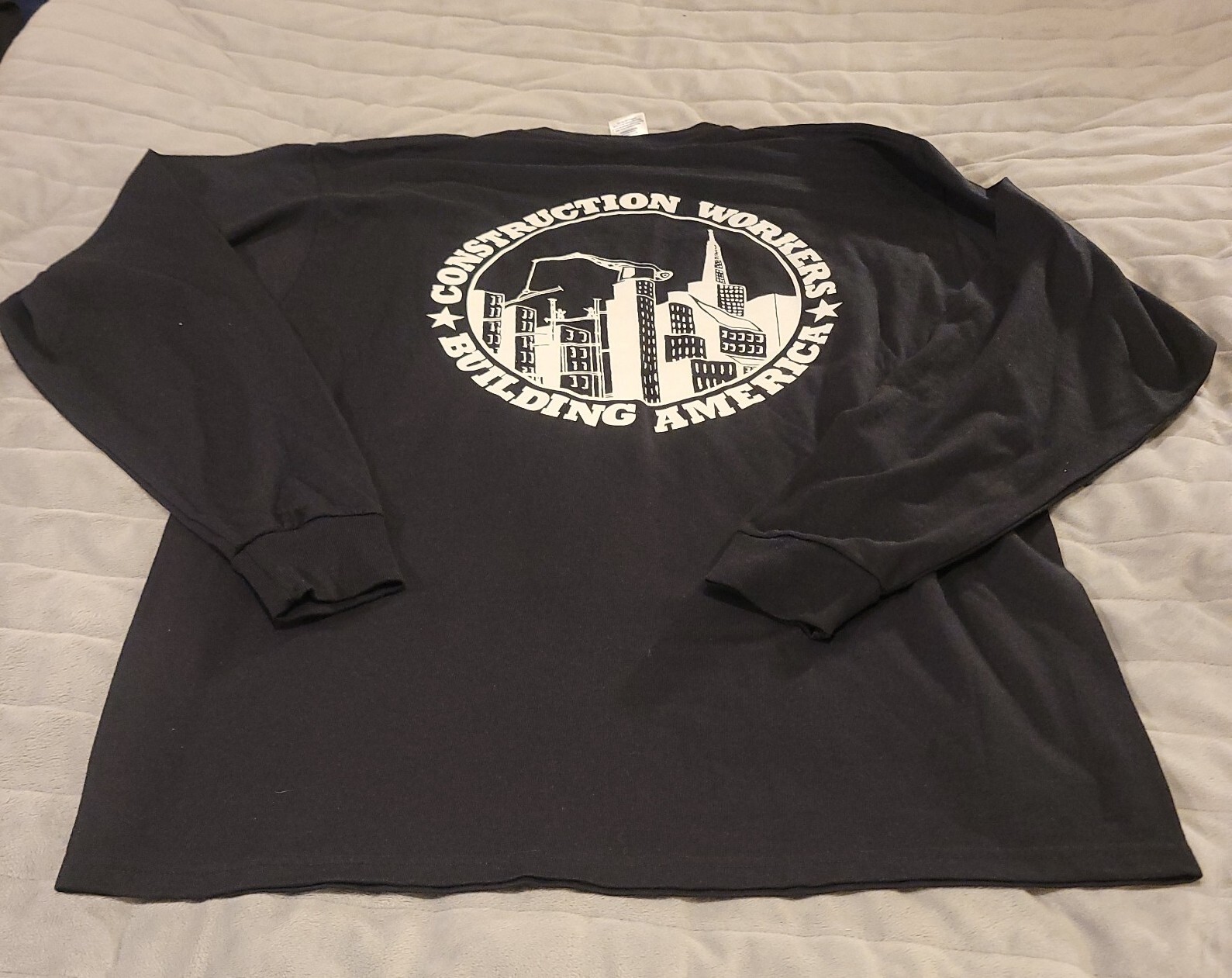 Men's Construction Workers Building America XL Black Shirt Front and Back Logo gallery
