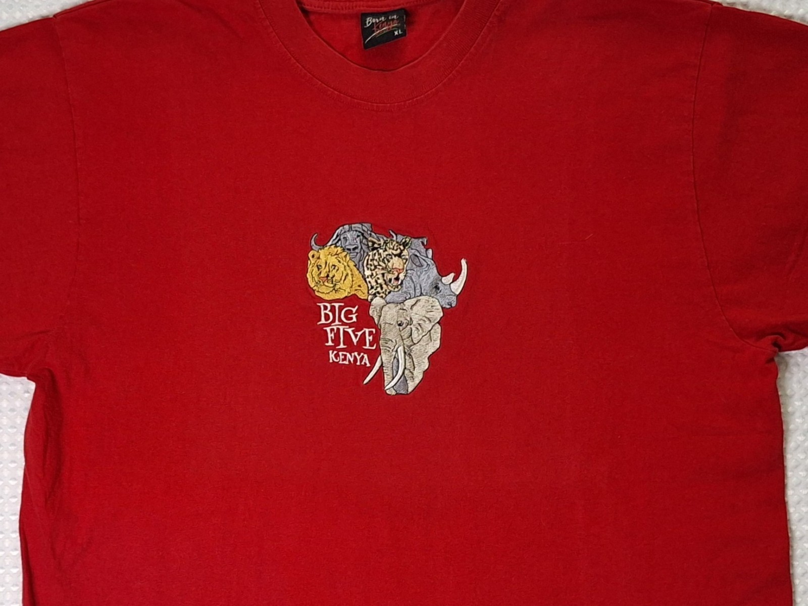 Big Five Kenya Africa Embroidered Souvenir Red T-shirt Size XL Born In Kenya gallery