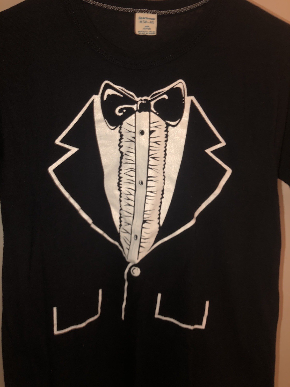 Vintage 1980s Gingiss Formal Wear Tuxedo Tux T-Shirt Novelty Soft Sz S/M gallery