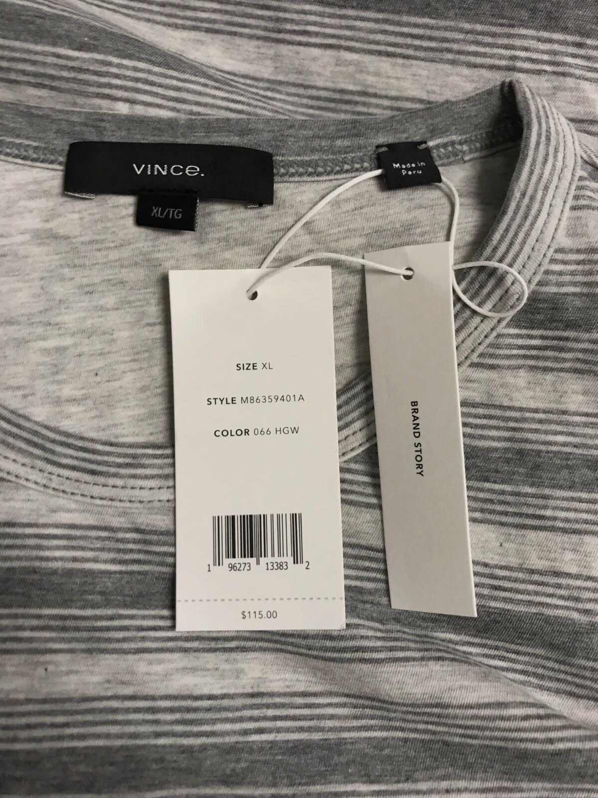 $115 Vince Men's Gray Feeder Stripe Cotton Short Sleeve Crewneck T-Shirt Size XL gallery