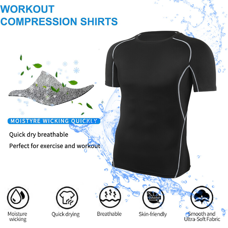 Mens Compression Athletic Fitness Shirt Base Layer Tops Tight Dry Sports Gym Tee gallery