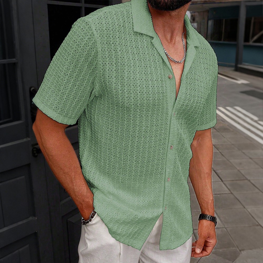 Mens Solid Turn Down Collar Short Sleeve Shirts Tops Summer Beach Holiday Blouse gallery