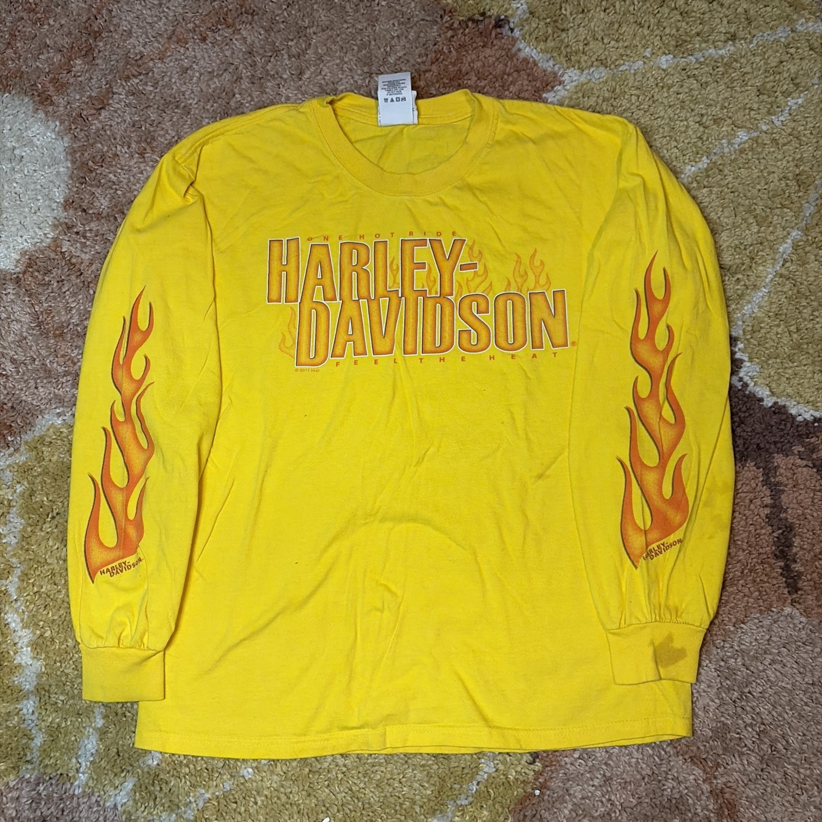 Vintage Harley Davidson Shirt Mens Large Long Sleeve Y2K Yellow Flames 2000s