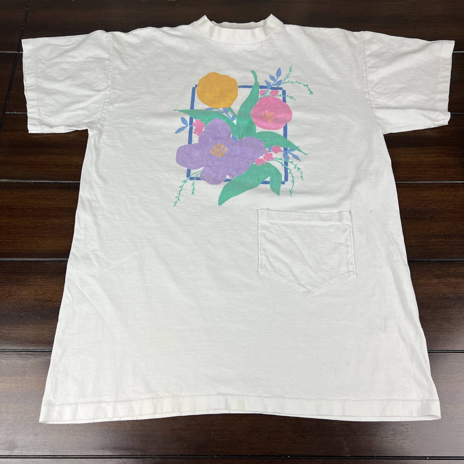 Vintage Belton Single Stitch T Shirt Floral Paint Pocket White One Size Fits All gallery