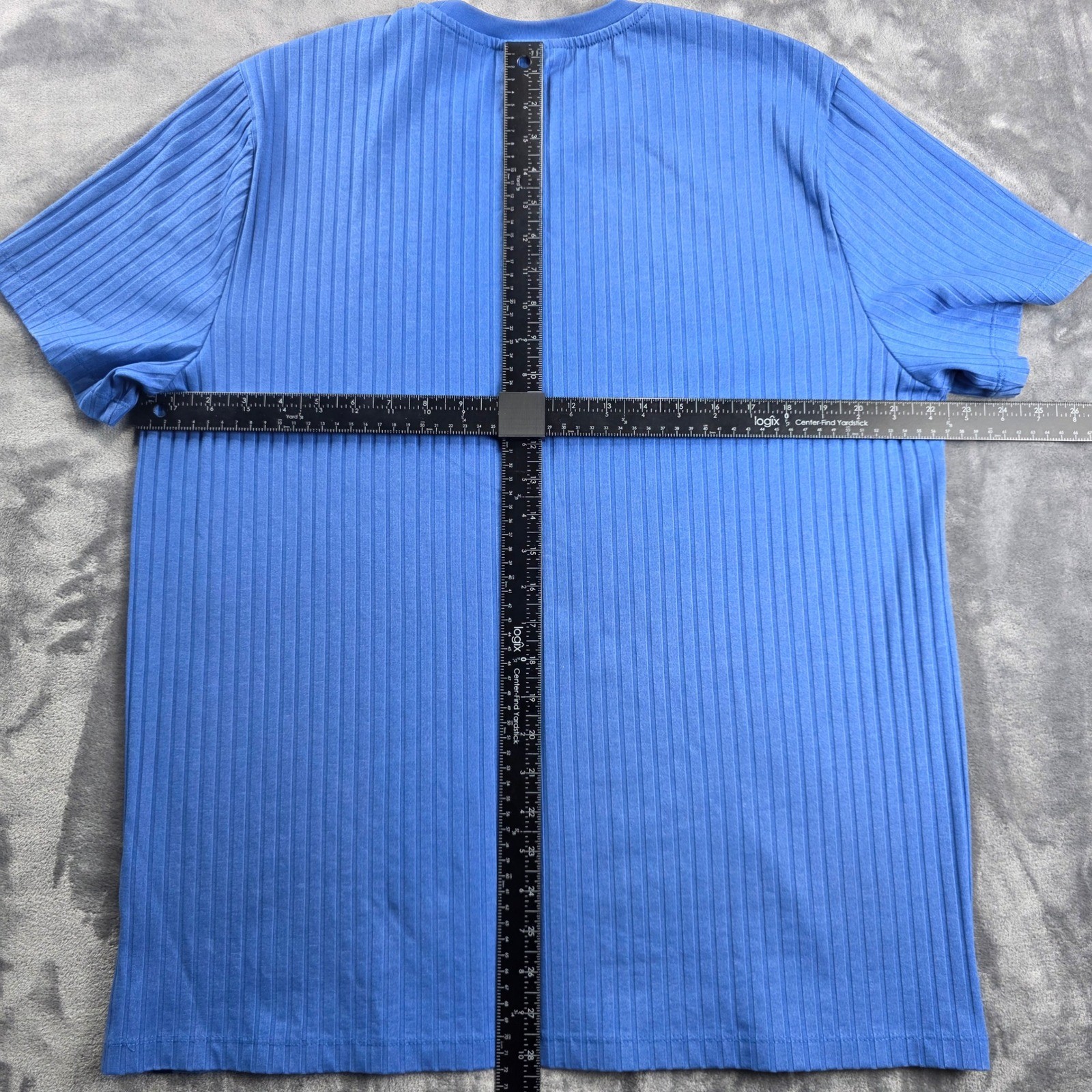 Perry Ellis T-Shirt Mens XL Blue Ribbed Stretch Short Sleeve Crew Neck Top gallery