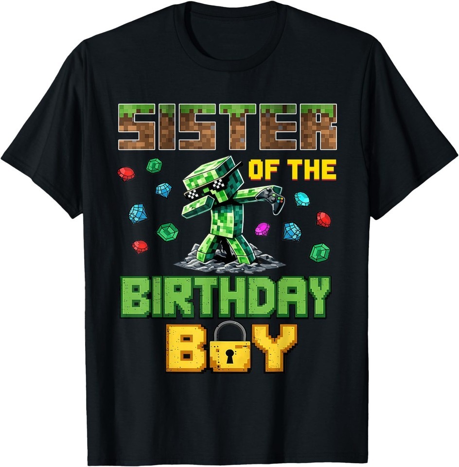 Sister of The Birthday Boy Video Gamer Pixel Dab Number T-Shirt gallery
