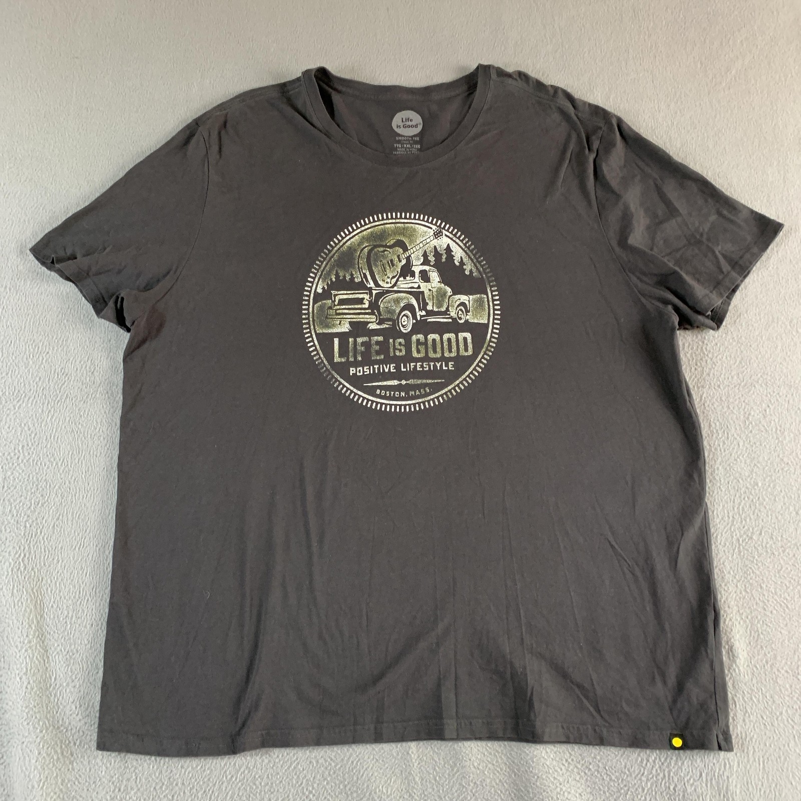 Life Is Good Shirt Mens 2XL Gray Truck Guitar Positive Lifestyle Graphic Tee gallery