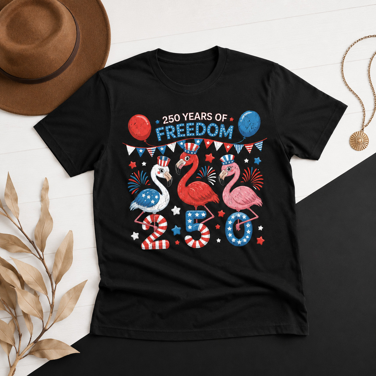 Flamingos Patriotic 250 Years of Freedom Spirit Men Women T-Shirt gallery
