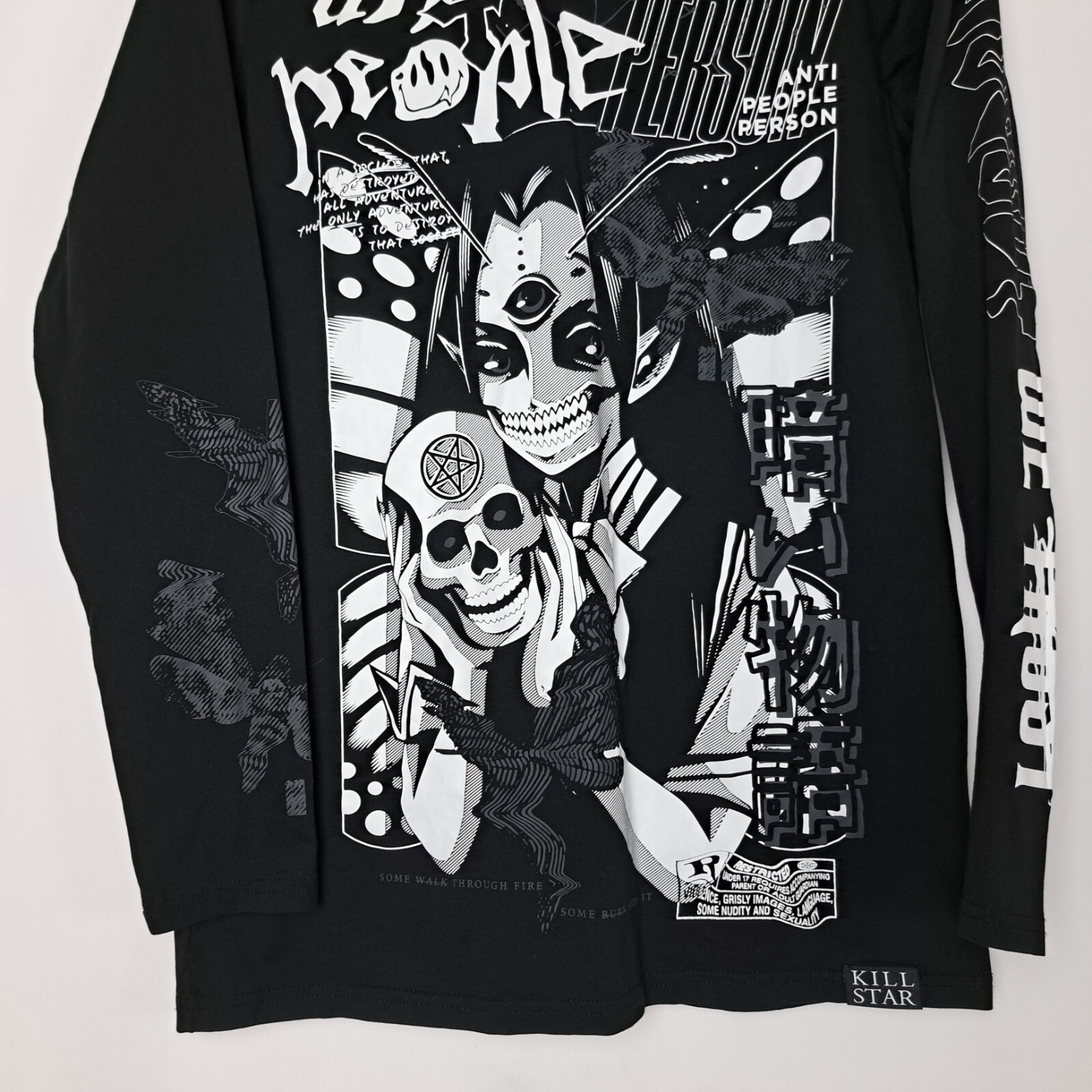 Killstar T-Shirt Mens Small Black Long Sleeve "ANTI PEOPLE PERSON" Skull gallery