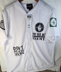 Public Enemy White Jersey Shirt Button down, Sz M, RN 90504