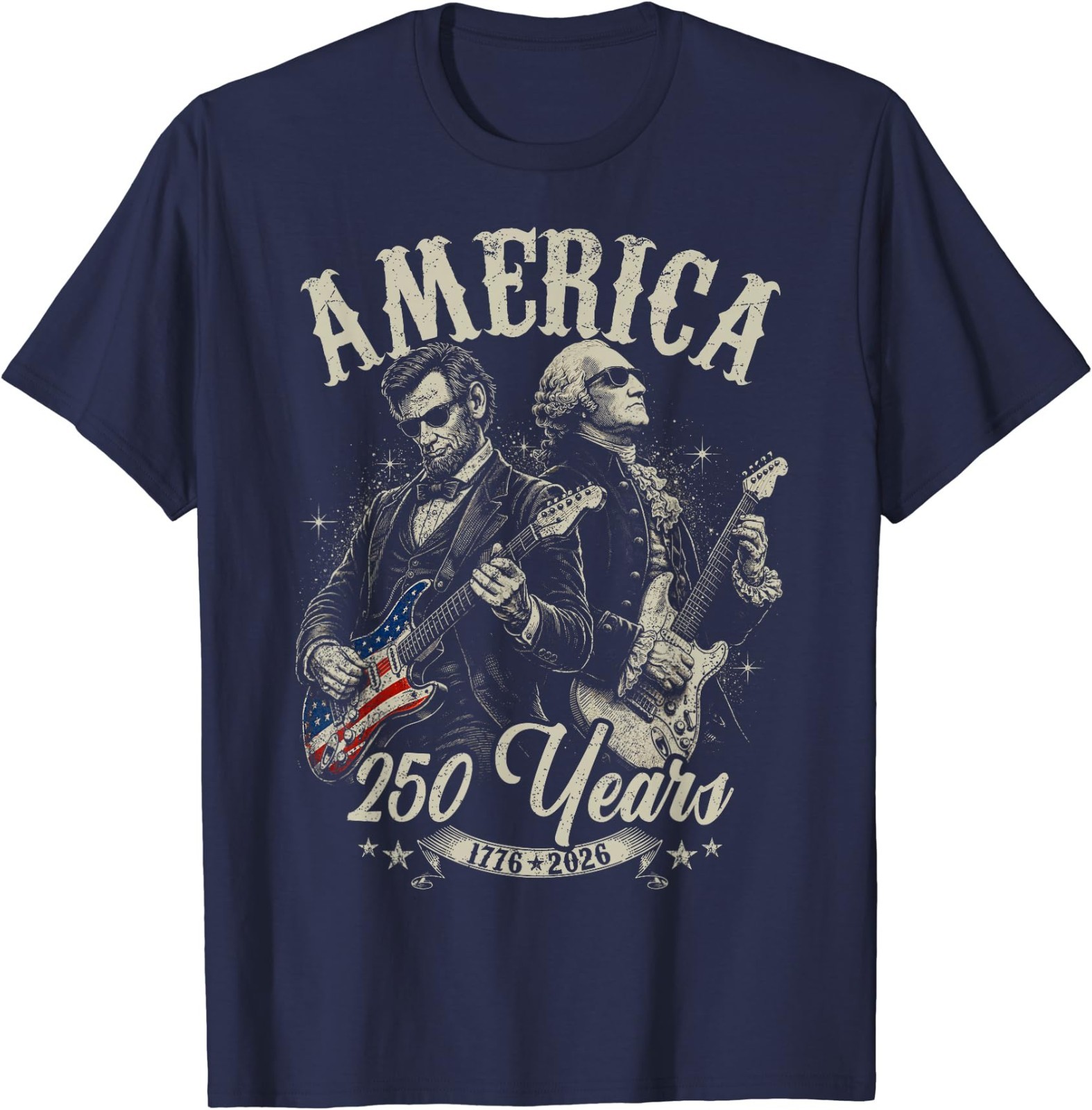 George Washington Lincoln Playing Guitar Abe Lincoln 250th T-Shirt gallery