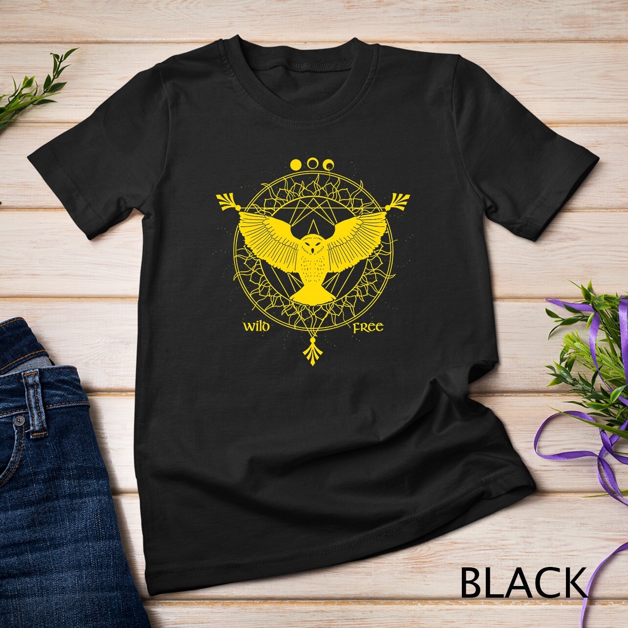 Owl Moon Geometric Pattern Wild Free Minimal Bird Space Art Tee Unisex T-shirt gallery
