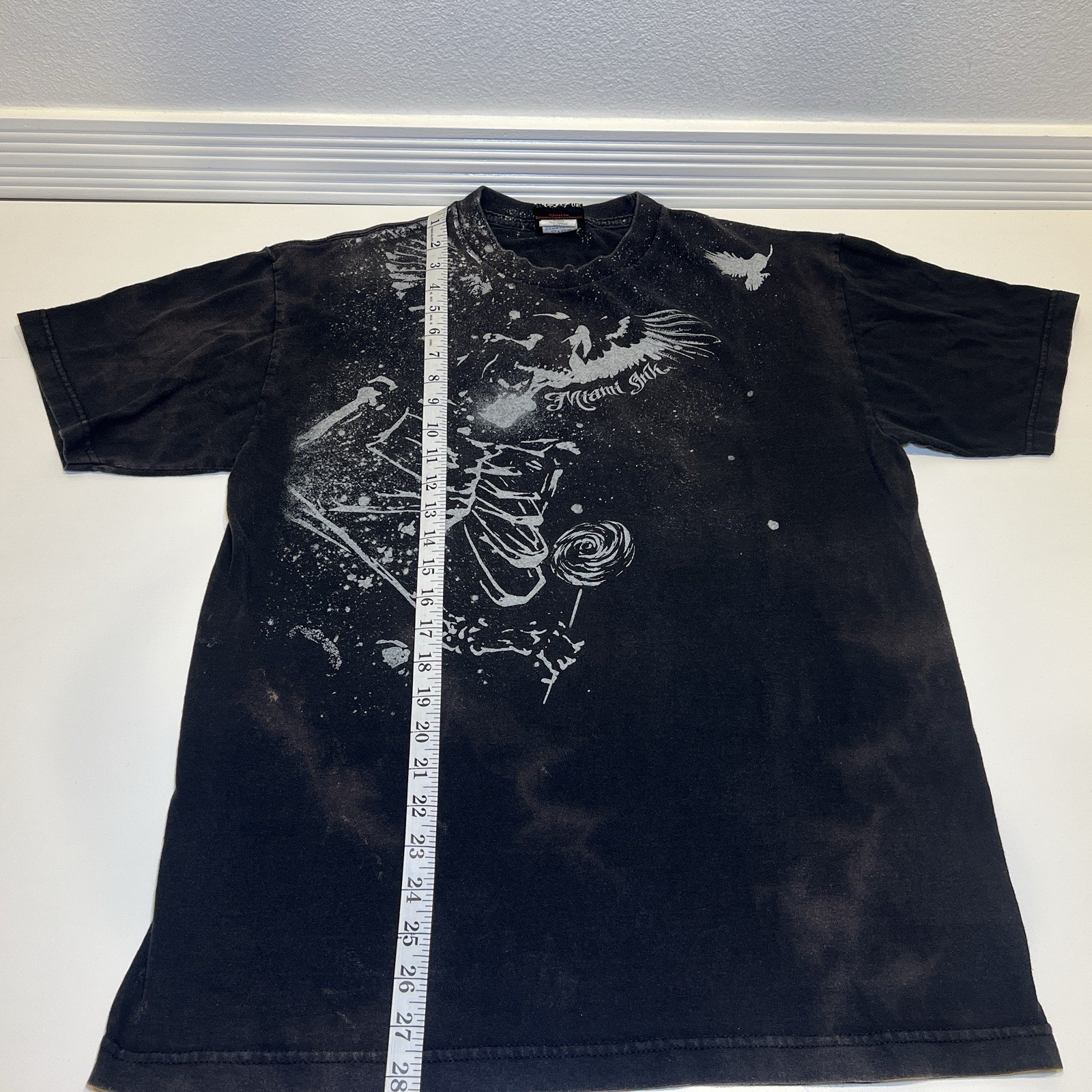 Vintage Large Y2K Miami Ink Skull Skeleton Cyber Goth Grunge Tattoo Emo Shirt gallery