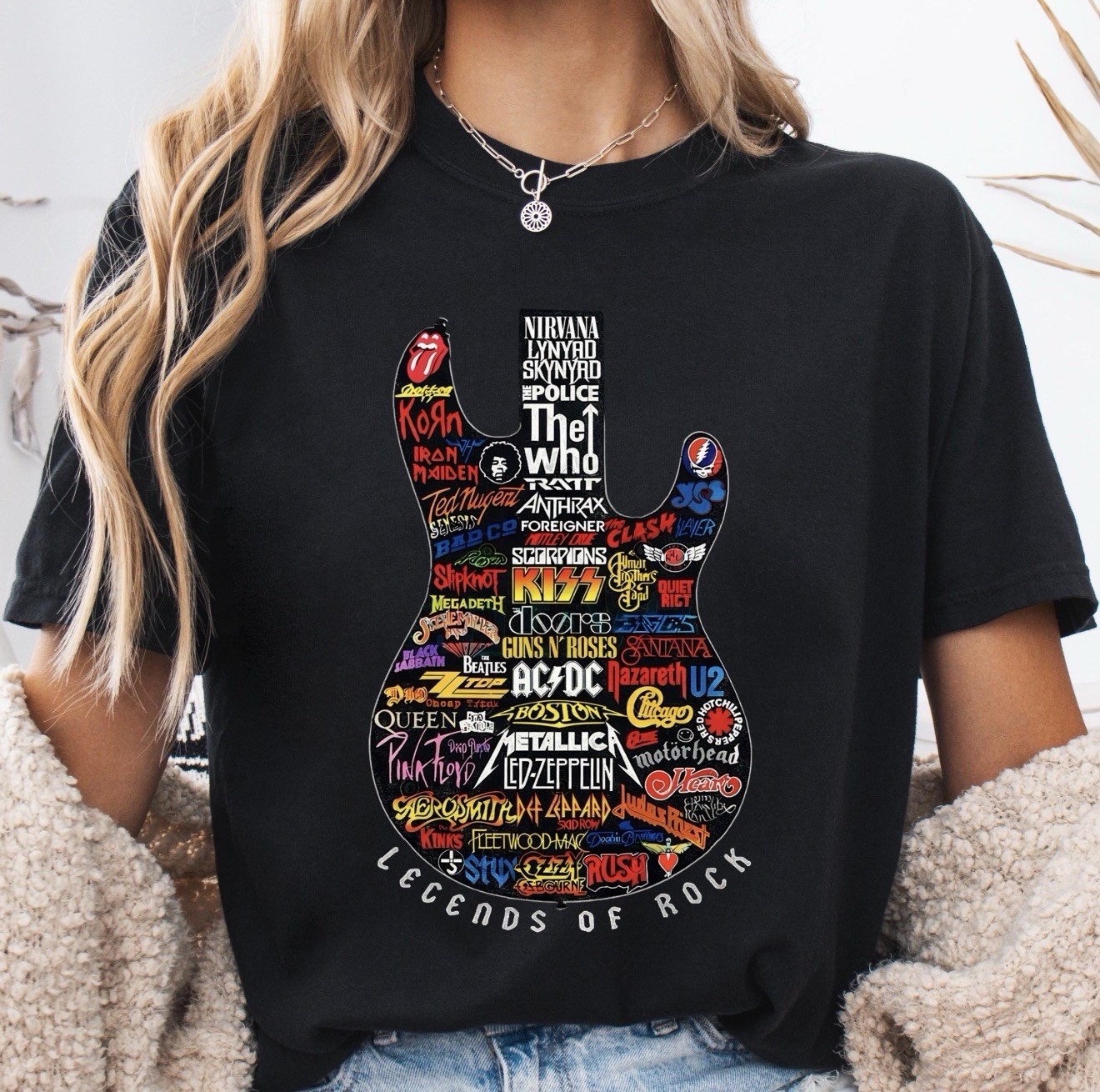 Legends of Rock Guitar T-Shirt,Metal Rock Bands,Front Back Tee, Music Lovers Tee gallery