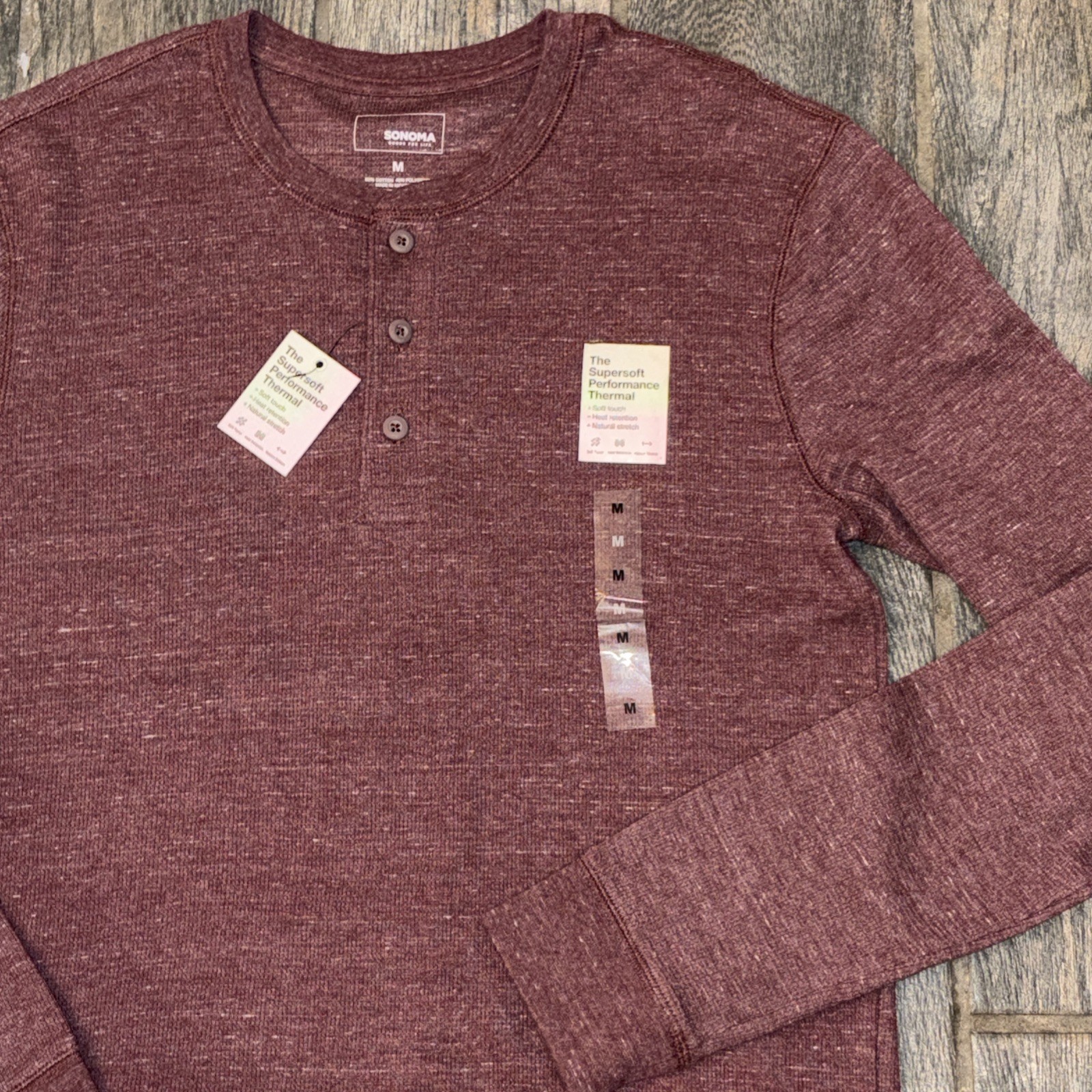 Sonoma Thermal Henley Shirt Men M Maroon Extra Soft Cotton Stretch Warm Gift NWT gallery