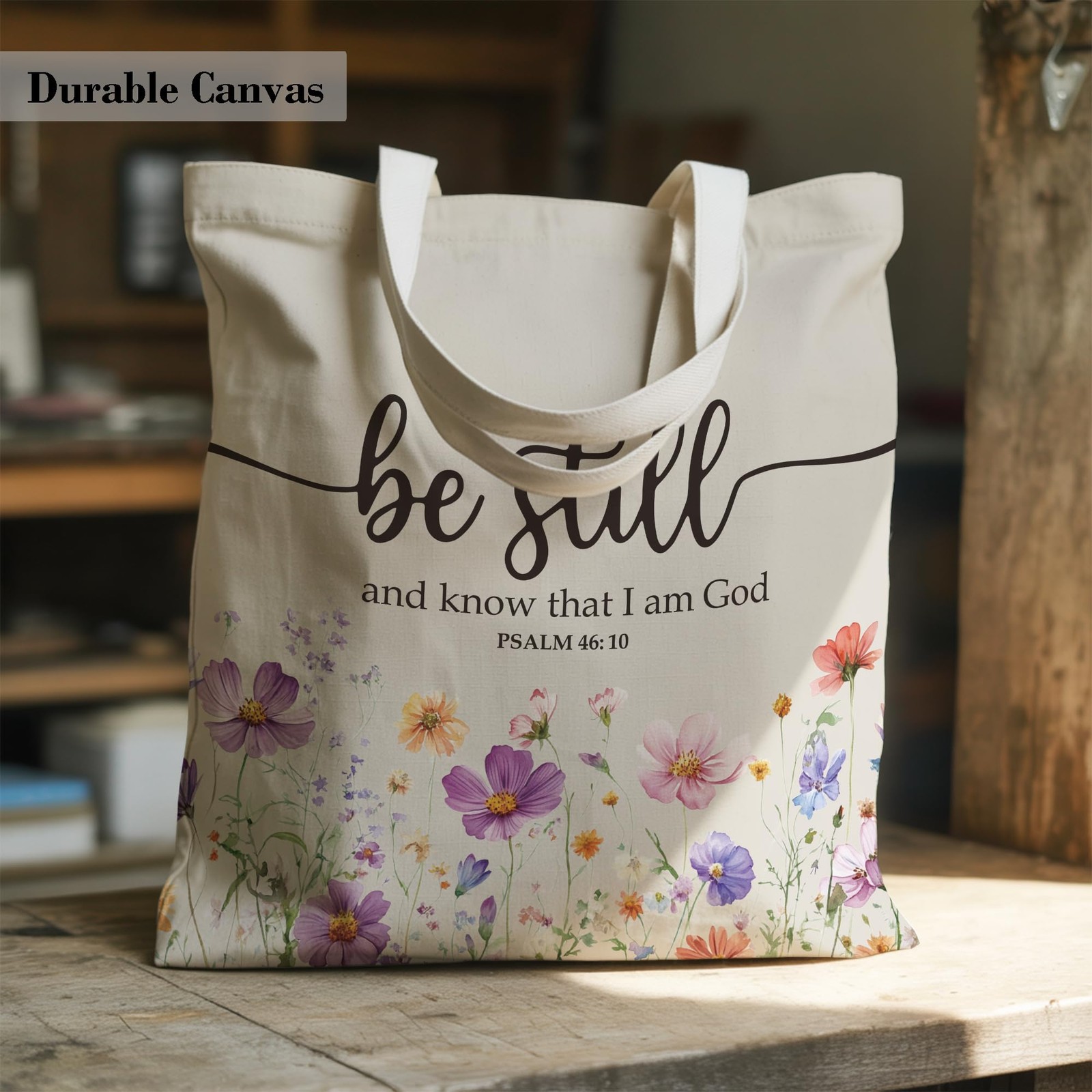 Christian Be Still and Know Tote Bag for Women, Bible Verse Gifts Canvas Bags gallery