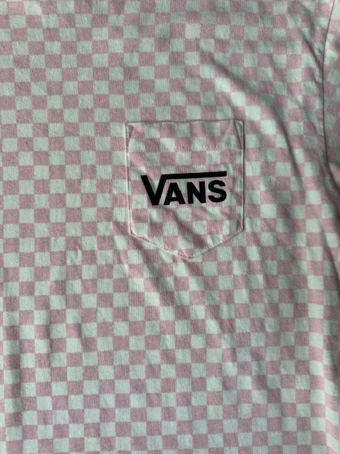 Vans Pink White Short Sleeve Crew Neck T-Shirt Size MED Checkered Check Sleeves gallery