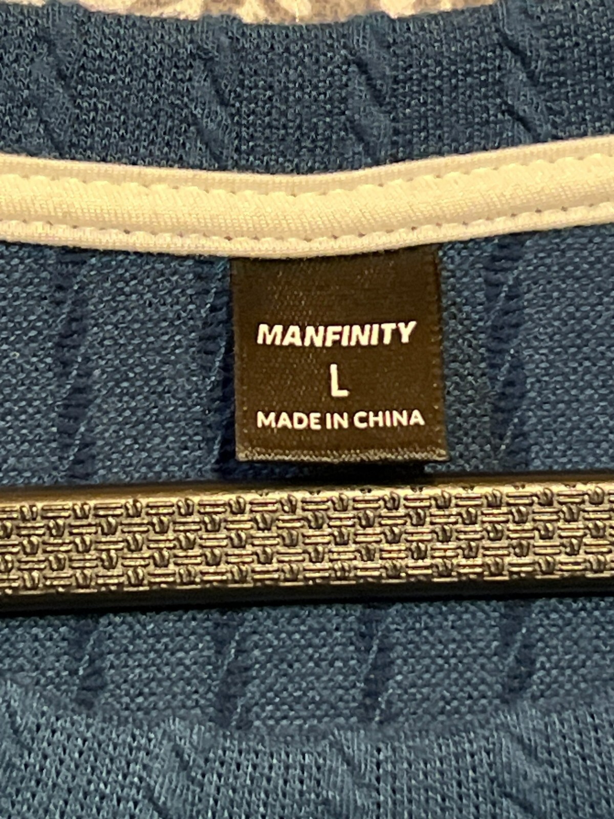 Manfinity Mens Textured Knit Navy Blue Short Sleeve Crew Neck T-Shirt Size L gallery