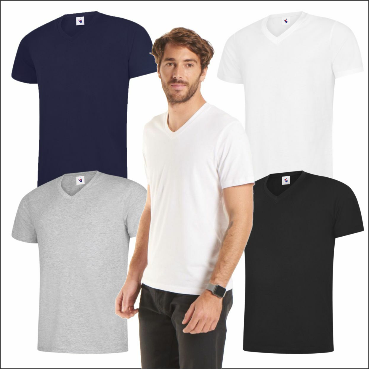 Uneek CLASSIC V NECK T-SHIRT Men's Cotton Short Sleeve v-Neck Plain Workwear Tee gallery