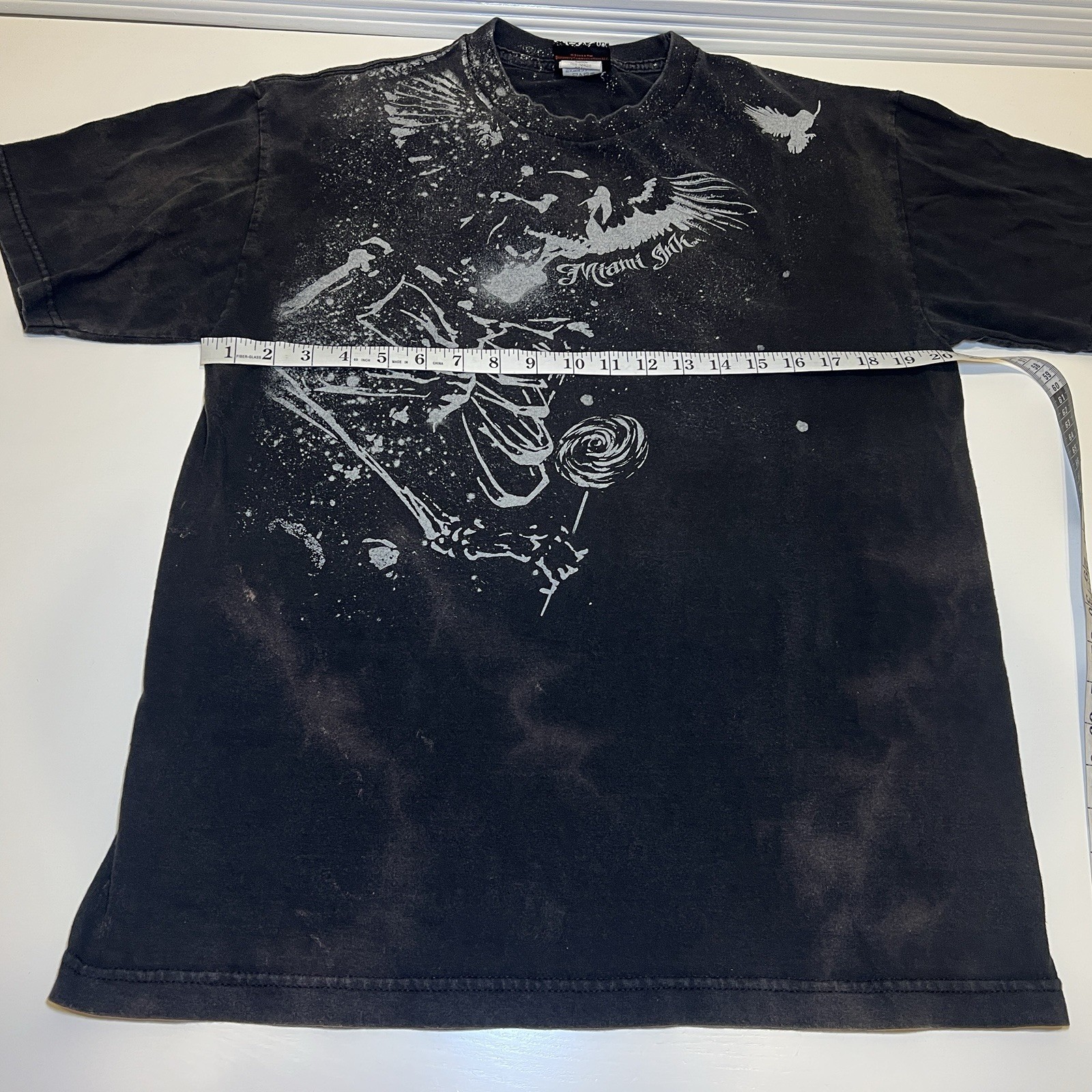 Vintage Large Y2K Miami Ink Skull Skeleton Cyber Goth Grunge Tattoo Emo Shirt gallery