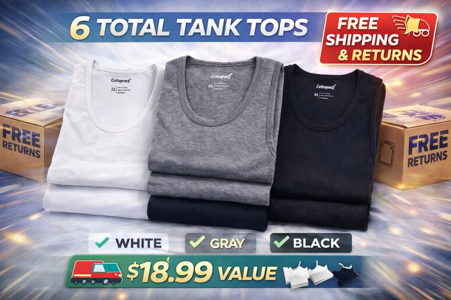 Men 100% Cotton Tank Tops Value 6-Pack Breathable Undershirts Gym Everyday Wear! gallery