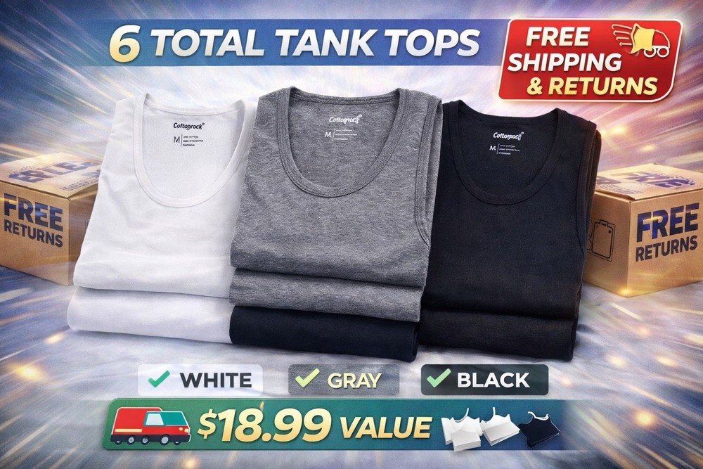 Men 100% Cotton Tank Tops Value 6-Pack Breathable Undershirts Gym Everyday Wear!