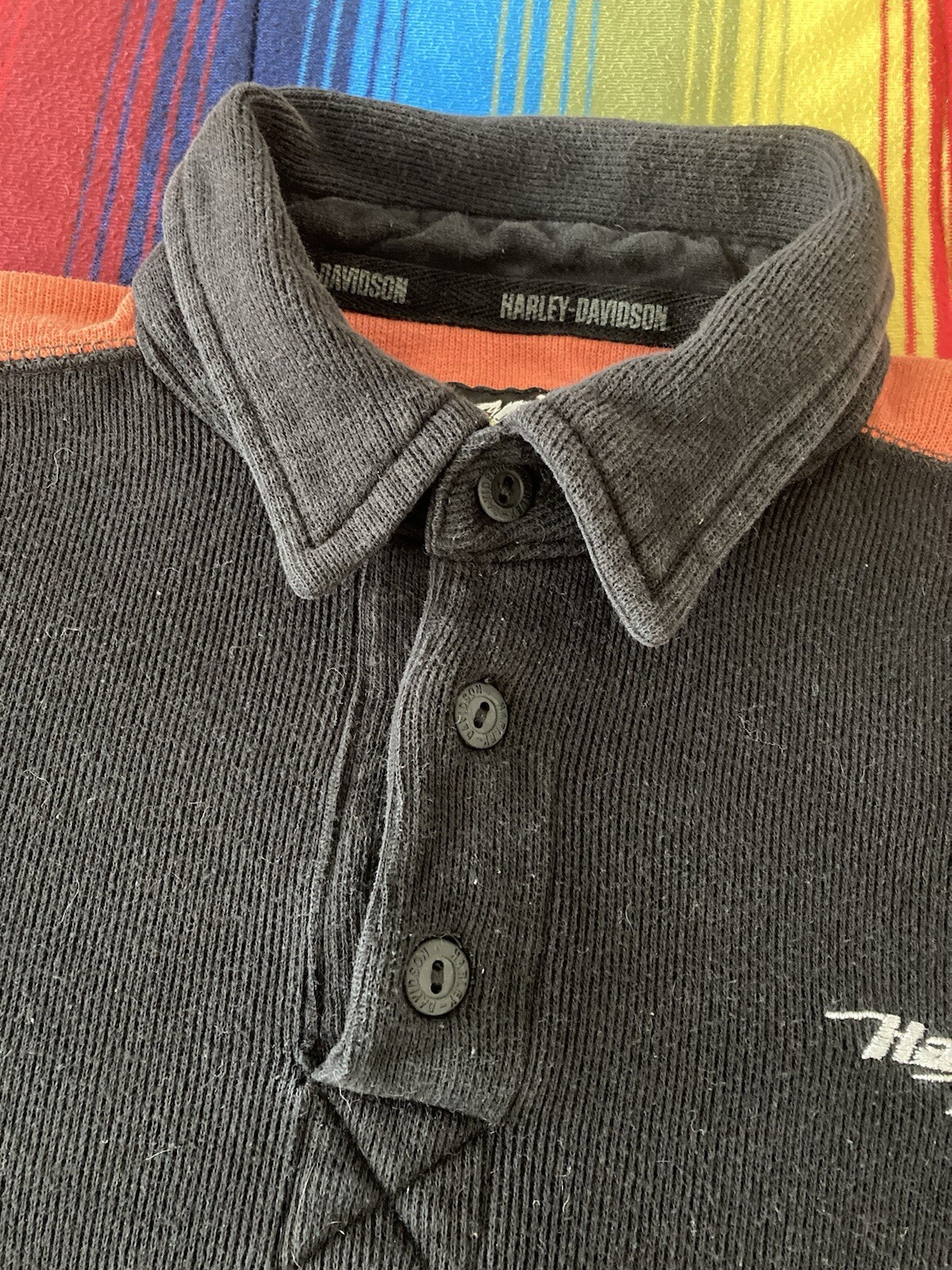 Harley Davidson Henley Shirt Mens Small Embroidered Black Thermal Y2K gallery