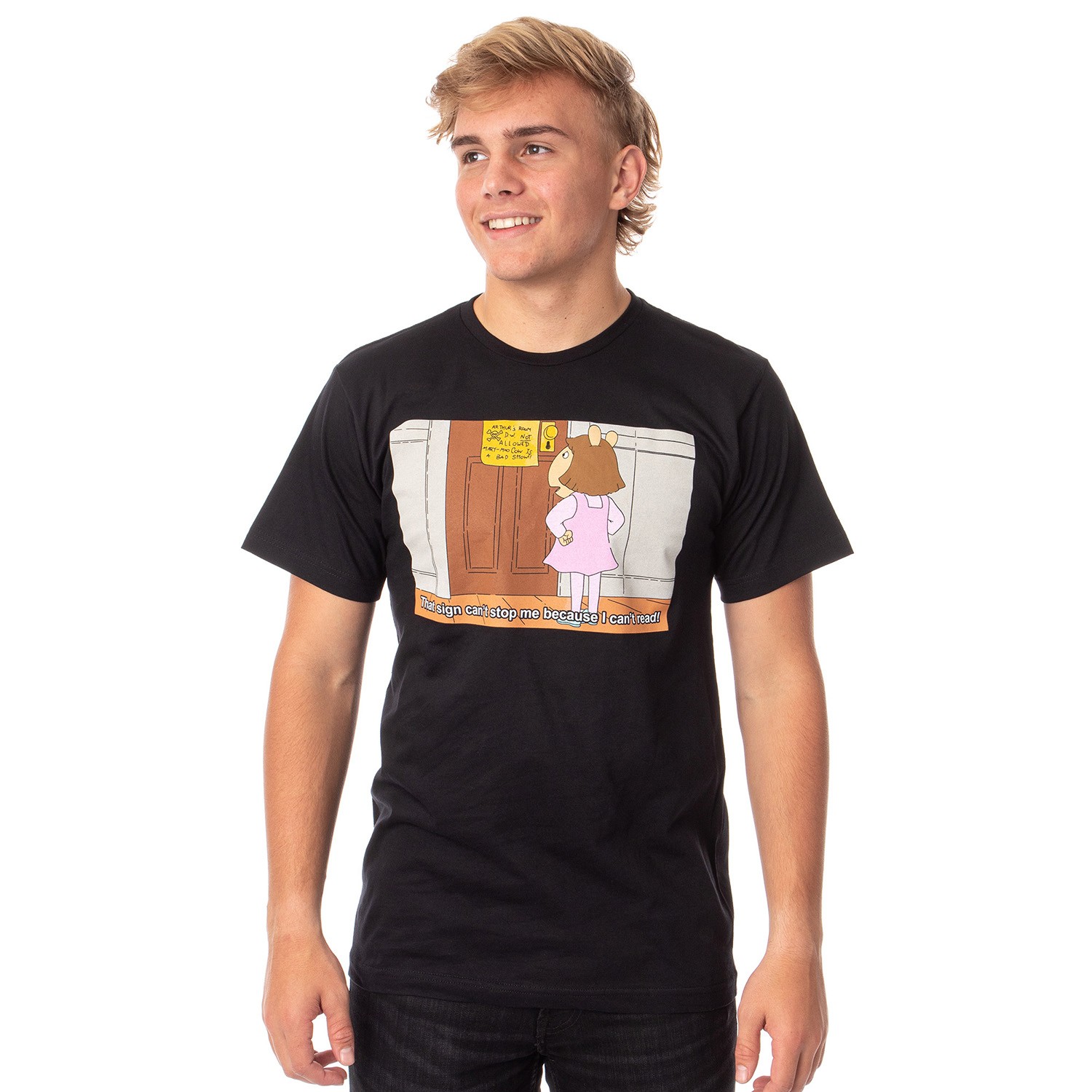 Arthur Mens' D.W. Can't Read Meme Graphic T-Shirt gallery