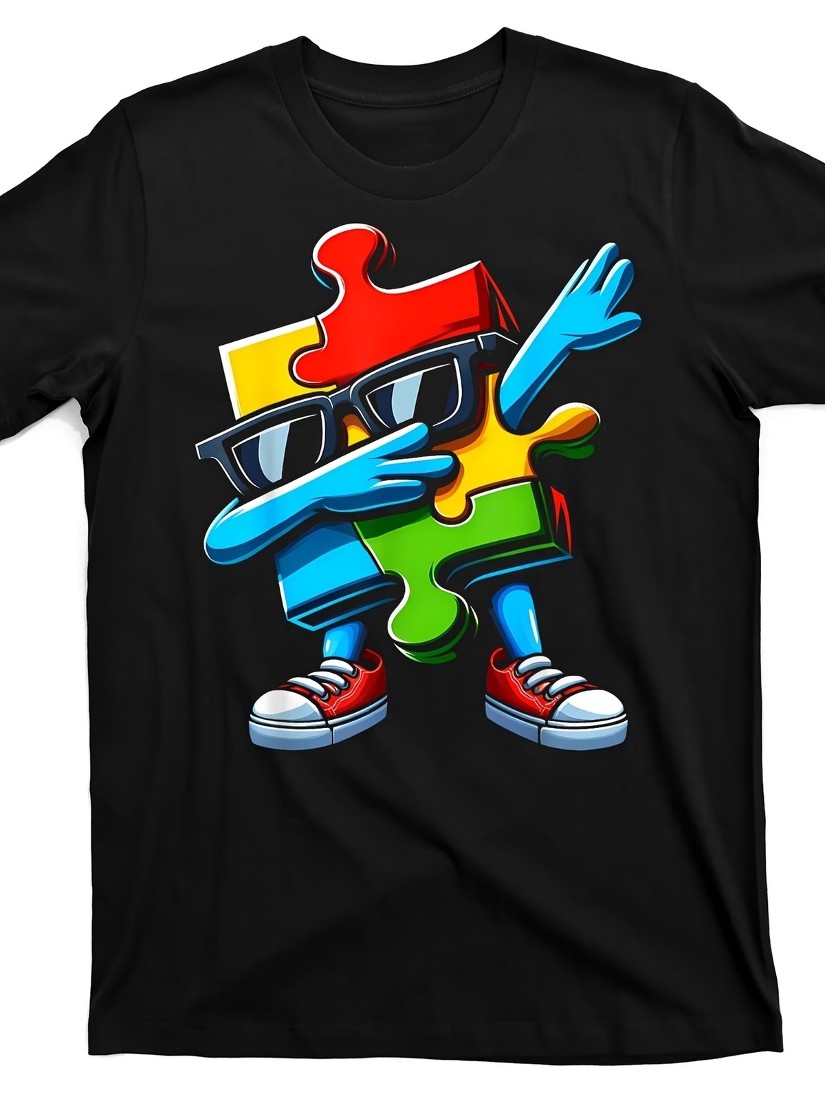 Autism Awareness Puzzle Piece Dabbing Graphic T-Shirt